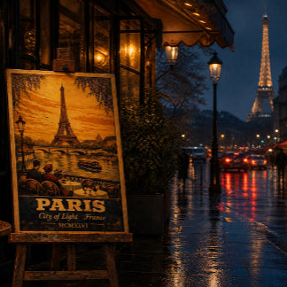 Paris France Vintage Travel Poster –Retro Wall Art