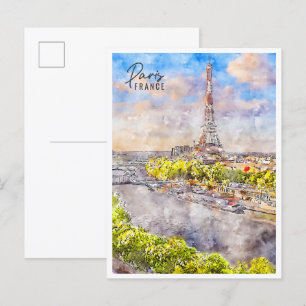 Paris France vintage travel watercolor Postcard