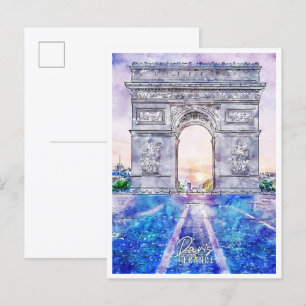 Paris France vintage travel watercolor Postcard