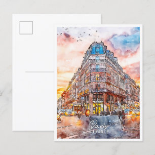 Paris France vintage travel watercolor Postcard