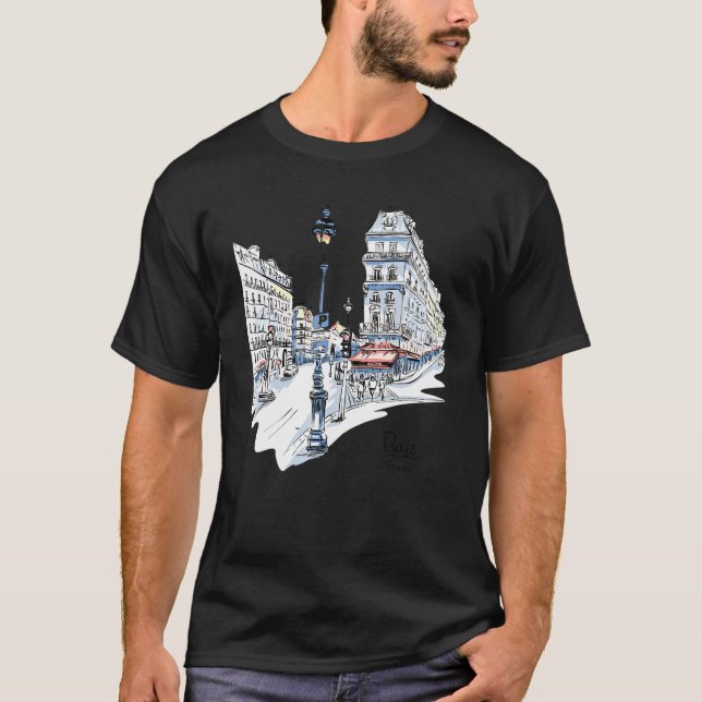 Paris France Watercolor City Scape Buildings Trave T-Shirt (Front)