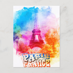 Paris France Watercolor Painting Postcard