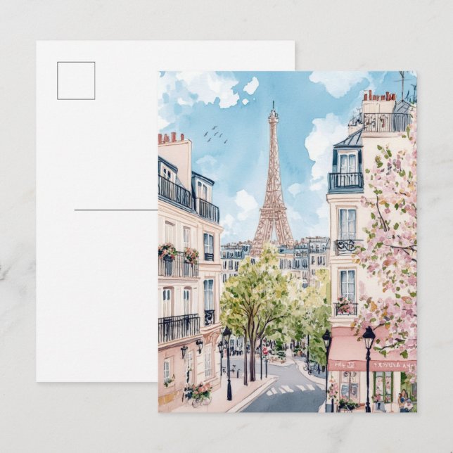 Paris France Watercolor Painting Travel Postcard (Front/Back)