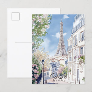 Paris France Watercolor Painting Travel Postcard