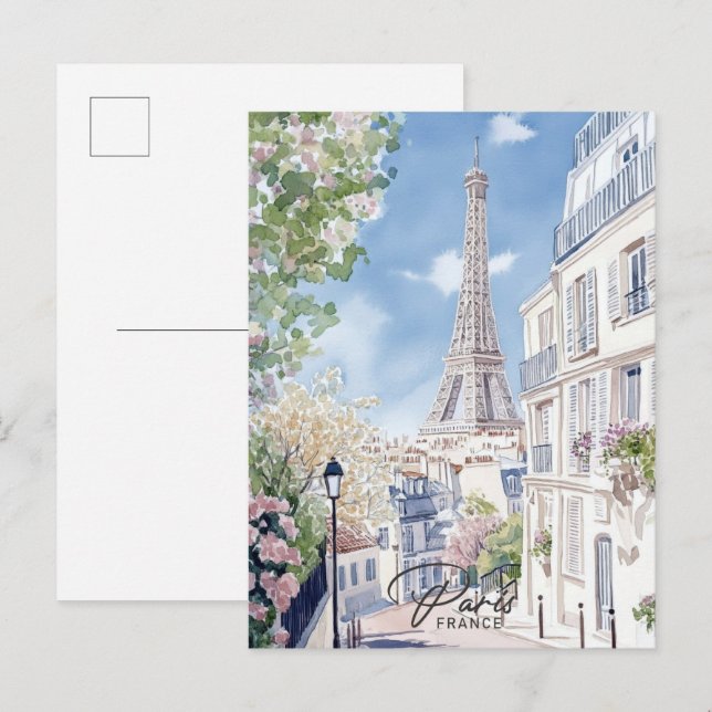 Paris France Watercolor Painting Travel Postcard (Front/Back)