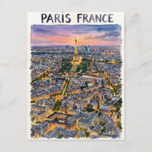 Paris France Watercolor Travel Sketch Postcard