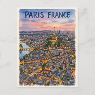 Paris France Watercolor Travel Sketch Postcard