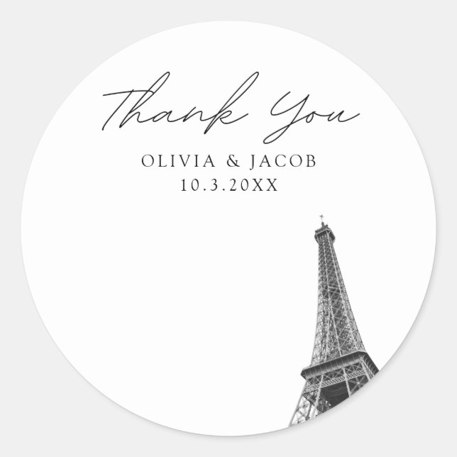 Paris France Wedding Favour Photo Thank You Classic Round Sticker (Front)