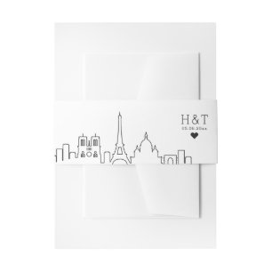 Paris, France Wedding   Stylised Skyline Monogram Invitation Belly Band