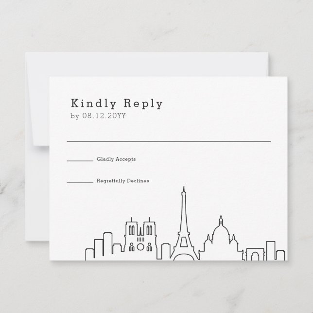 Paris, France Wedding | Stylised Skyline RSVP (Front)
