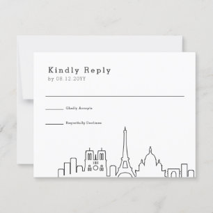 Paris, France Wedding   Stylised Skyline RSVP Card