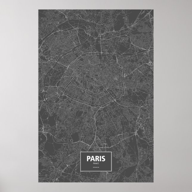 Paris, France (white on black) Poster (Front)
