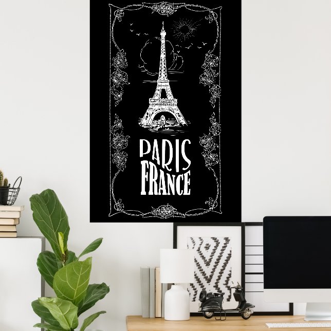 Paris France White on Black Poster (Home Office)