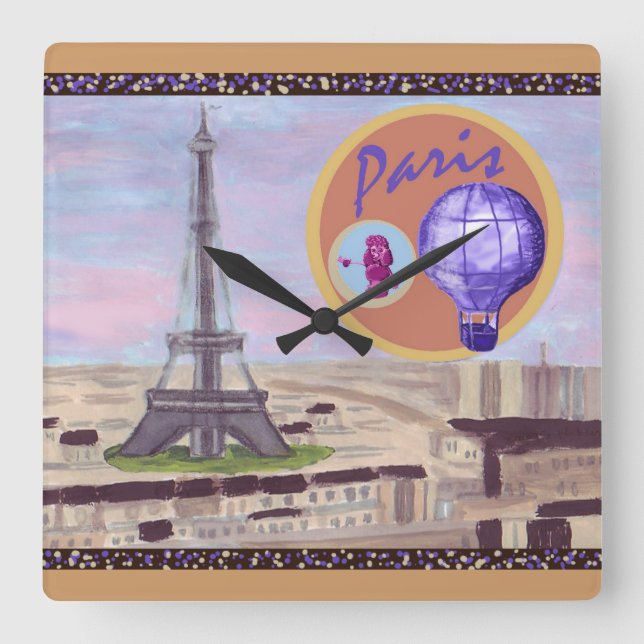 Paris France With Eiffel Tower Wall Clock (Front)