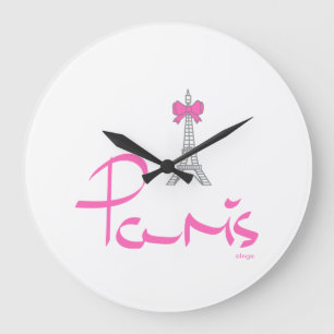 Paris,-France-with-Pink-Bow Large Clock