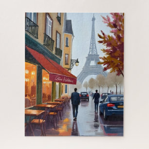 Paris French Cafe Eiffel Tower Watercolor Jigsaw Puzzle