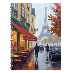 Paris French Cafe Eiffel Tower Watercolor Notebook