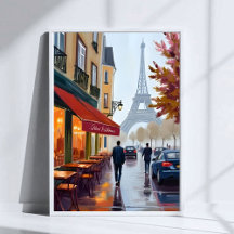 Paris French Cafe Eiffel Tower Watercolor