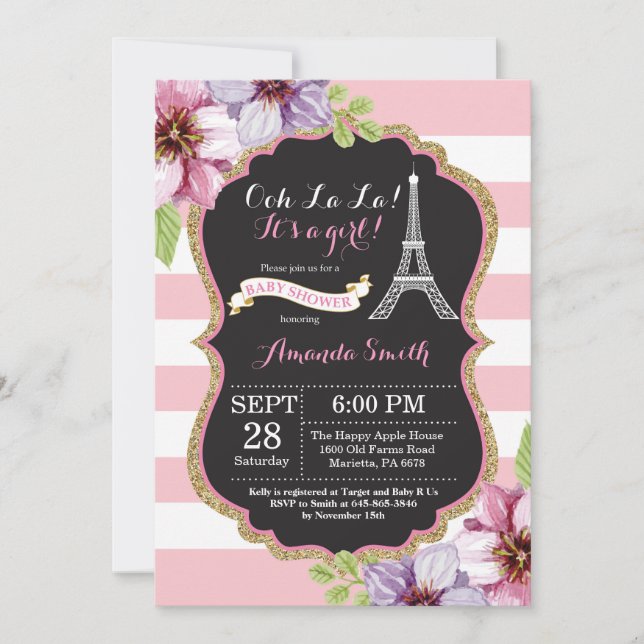 Paris French Eiffel Tower Baby Shower Invitation (Front)