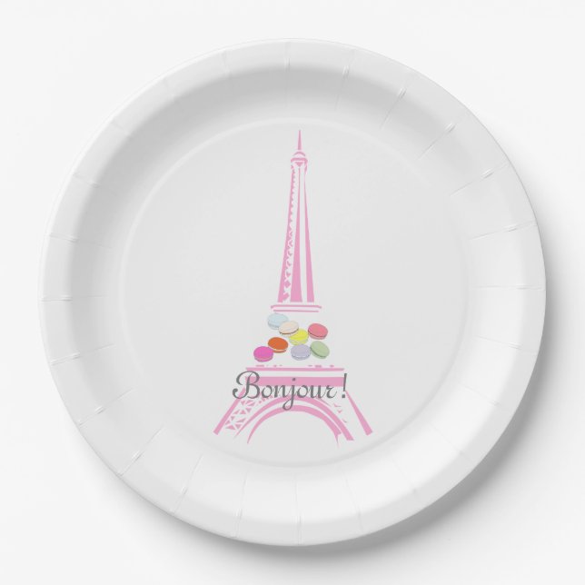 Paris French Macaron Eiffel Tower Paper Plate (Front)