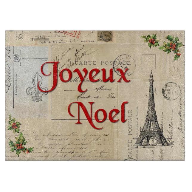 Paris French Postcards Christmas Cutting Board (Front)