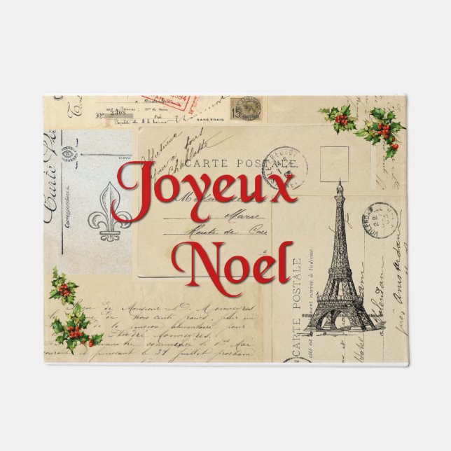 Paris French Postcards Christmas Doormat (Front)