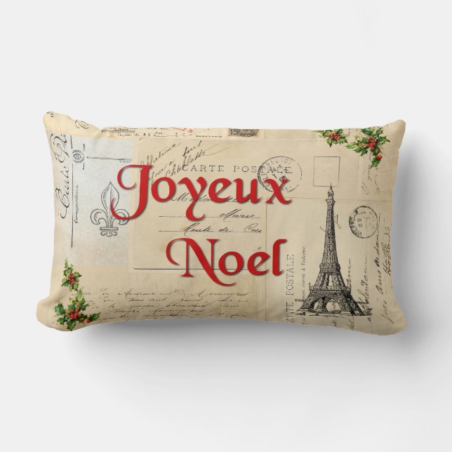 Paris French Postcards Christmas Pillow (Front)