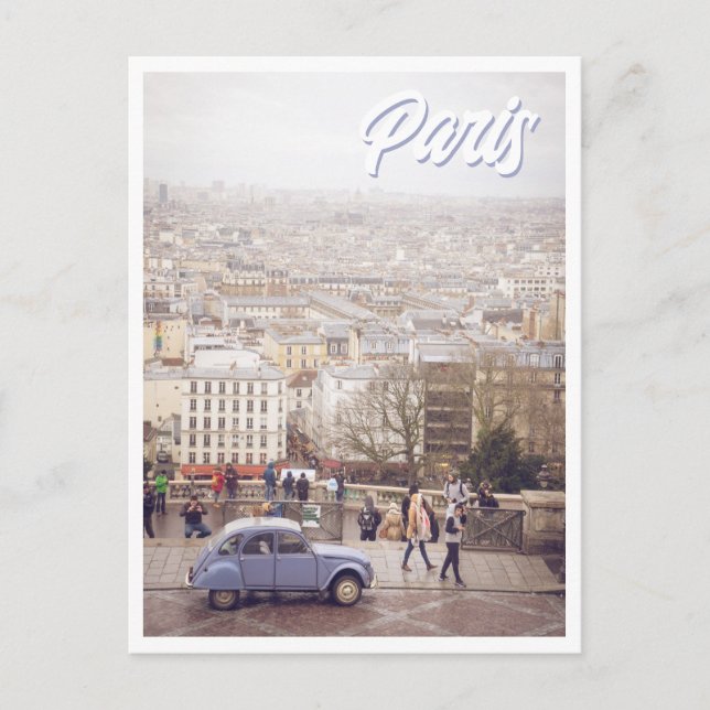 Paris from Sacre Coeur Church Purple Car Photo Postcard (Front)