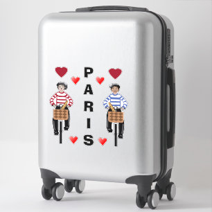 PARIS girl and boy on bicycles love hearts