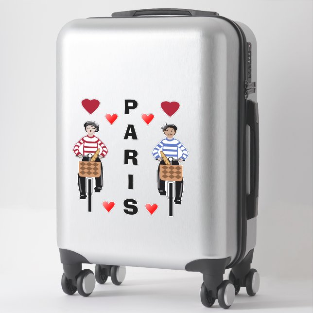 PARIS girl and boy on bicycles love hearts (Suitcase)