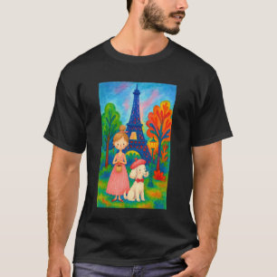 Paris Girl and Poodle in Front of Eiffel Tower Art T-Shirt