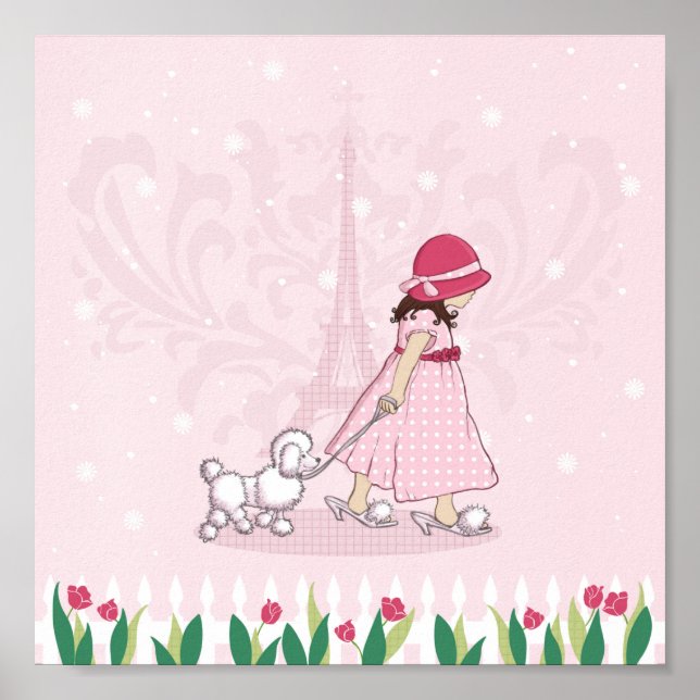 Paris Girl & Poodle Eiffel Tower Girls Poster (Front)