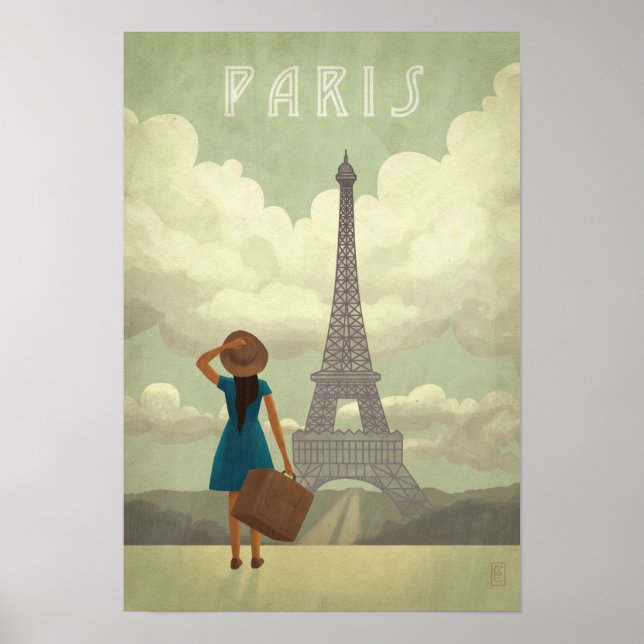 Paris Girl Vintage-Style Travel Poster (Front)