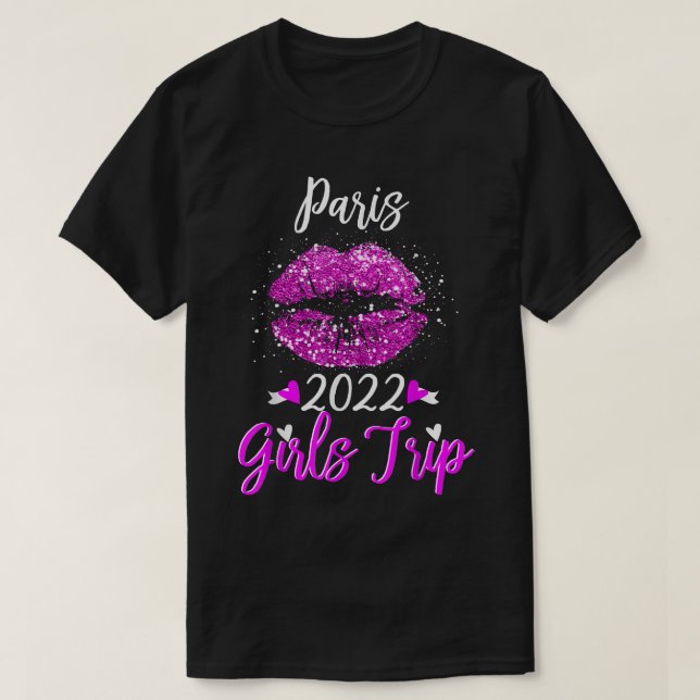Paris Girls Trip 2022 Vacation Pink Lips Womens  T-Shirt (Design Front)