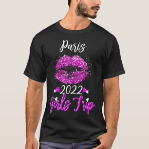Paris Girls Trip 2022 Vacation Pink Lips Womens  T-Shirt