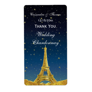 Paris Golden Skyline #1 Blue Starry Wine Label TY