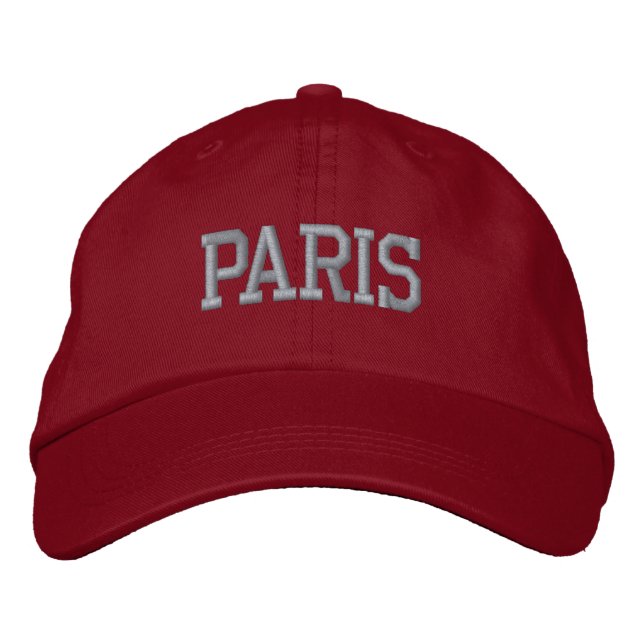PARIS Grey Embroidery on Red Embroidered Hat (Front)