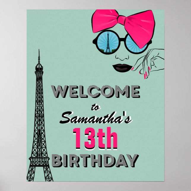 Paris Happy Birthday Welcome Poster Sign (Front)
