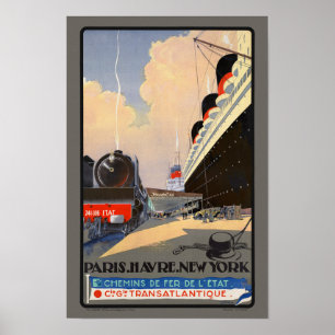 Paris Havre New York France Vintage Poster 1930