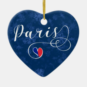 Paris Heart, Christmas Tree Ornament, France Ceramic Tree Decoration
