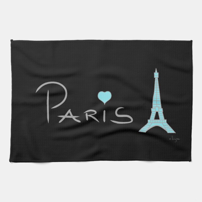 Paris Heart Eiffel Tower Tea Towel (Horizontal)