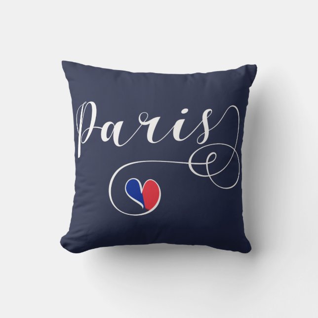 Paris Heart Throw Pillow,  France Cushion (Front)