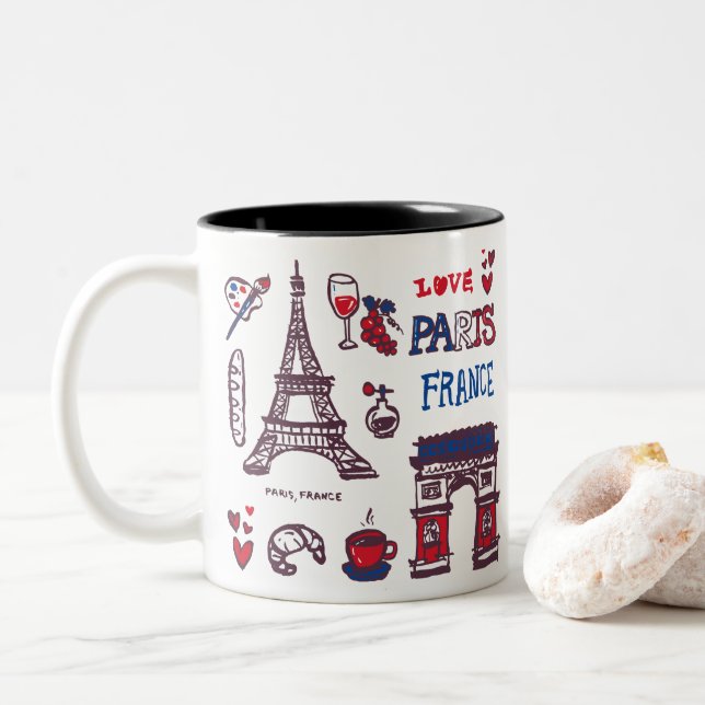 Paris icons Two-Tone coffee mug (With Donut)
