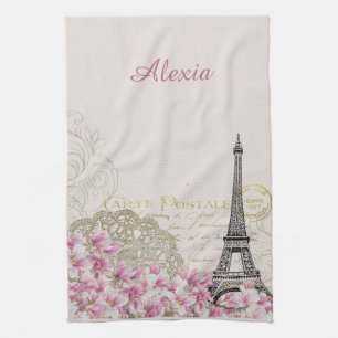 Paris in flowers   your name tea towel