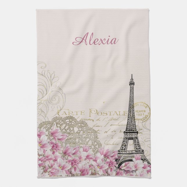 Paris in flowers | your name tea towel (Vertical)