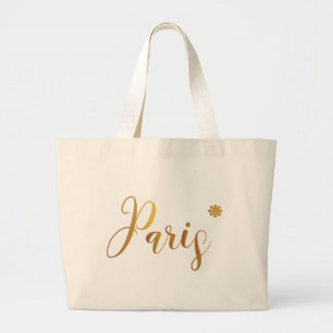 Paris-in-Gold-with-Flower Large Tote Bag