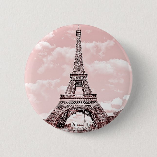 Paris in Pink Eiffel Tower 6 Cm Round Badge (Front)