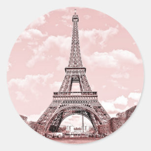 Paris in Pink Eiffel Tower France Classic Round Sticker
