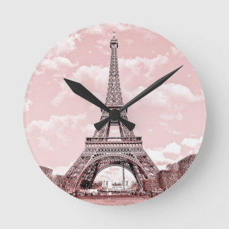 Paris in Pink Eiffel Tower Round Clock