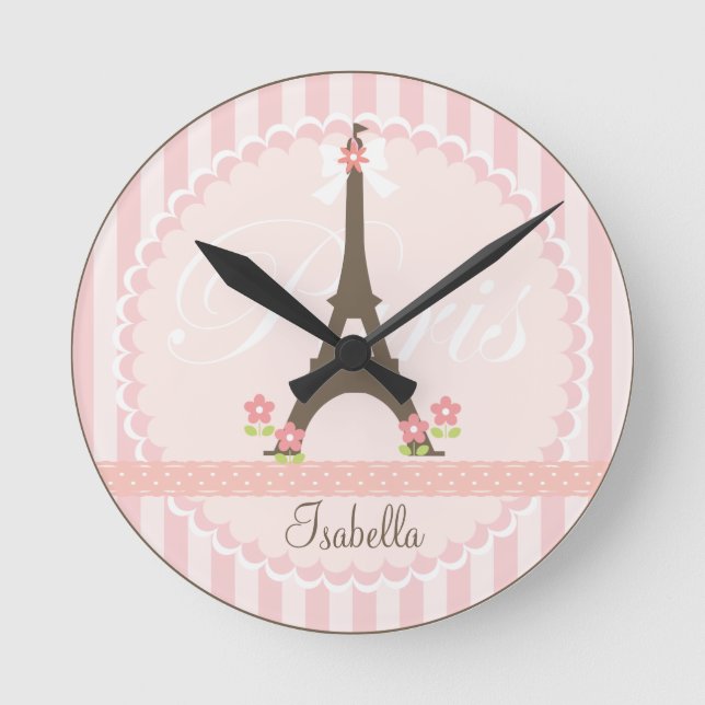 Paris in Spring Girly Round Clock (Front)
